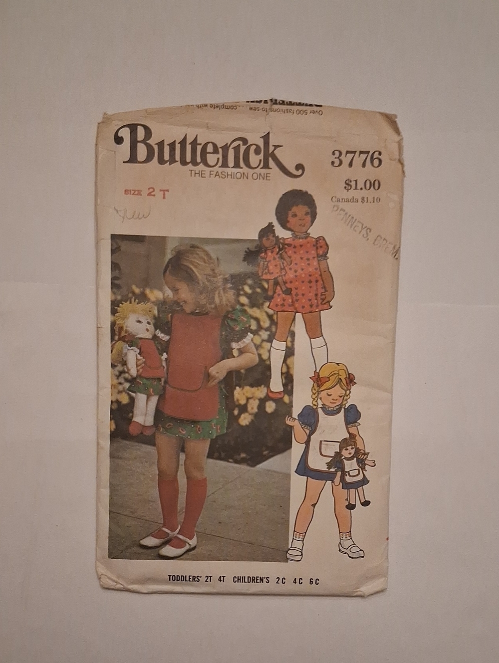 Vintage 1970s Butterick Kids' Pattern 3776 Toddler Skirt and Pinafore Set